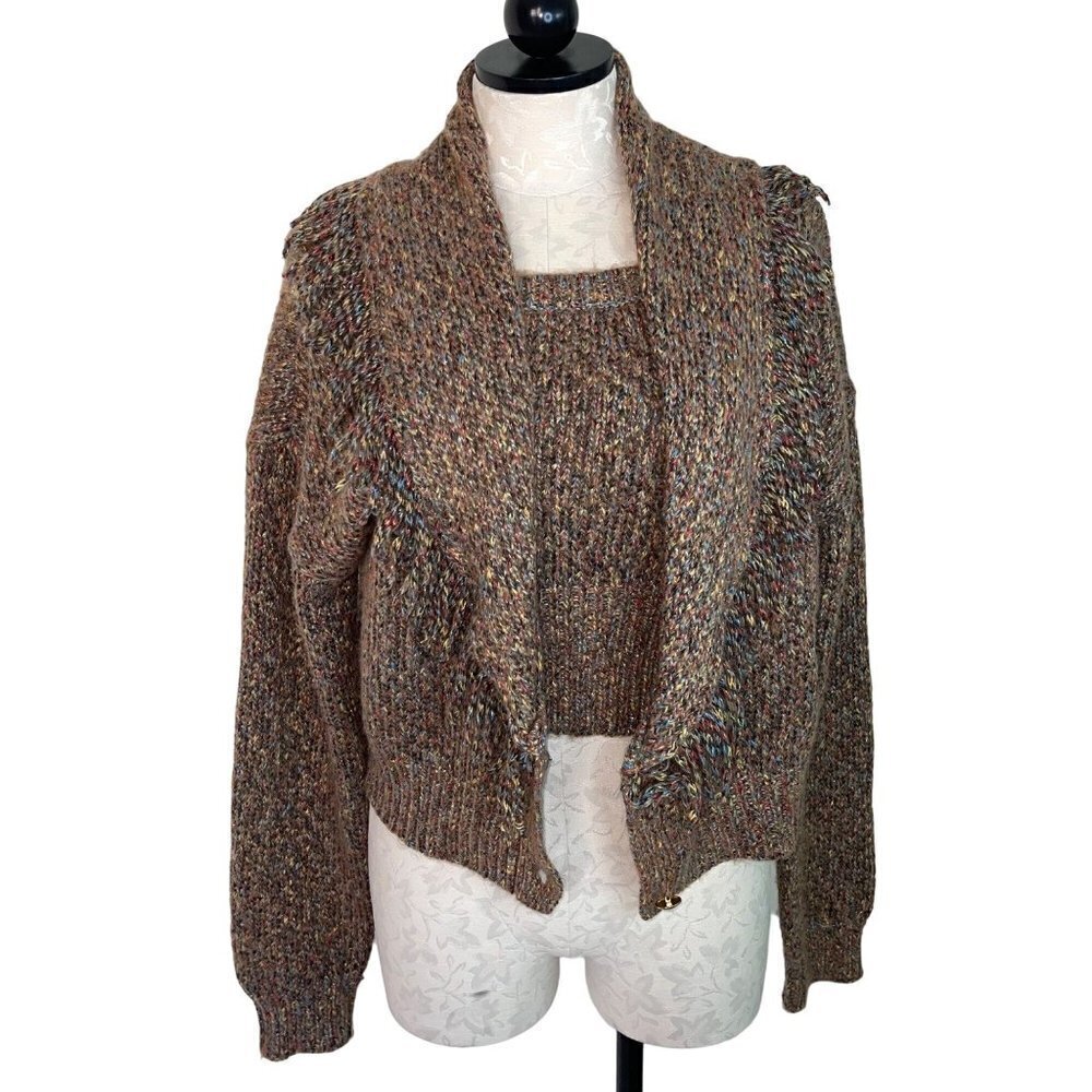 House of Harlow 1960 Womens 2 Piece Set Tank Top And Cardigan Size Large Brown